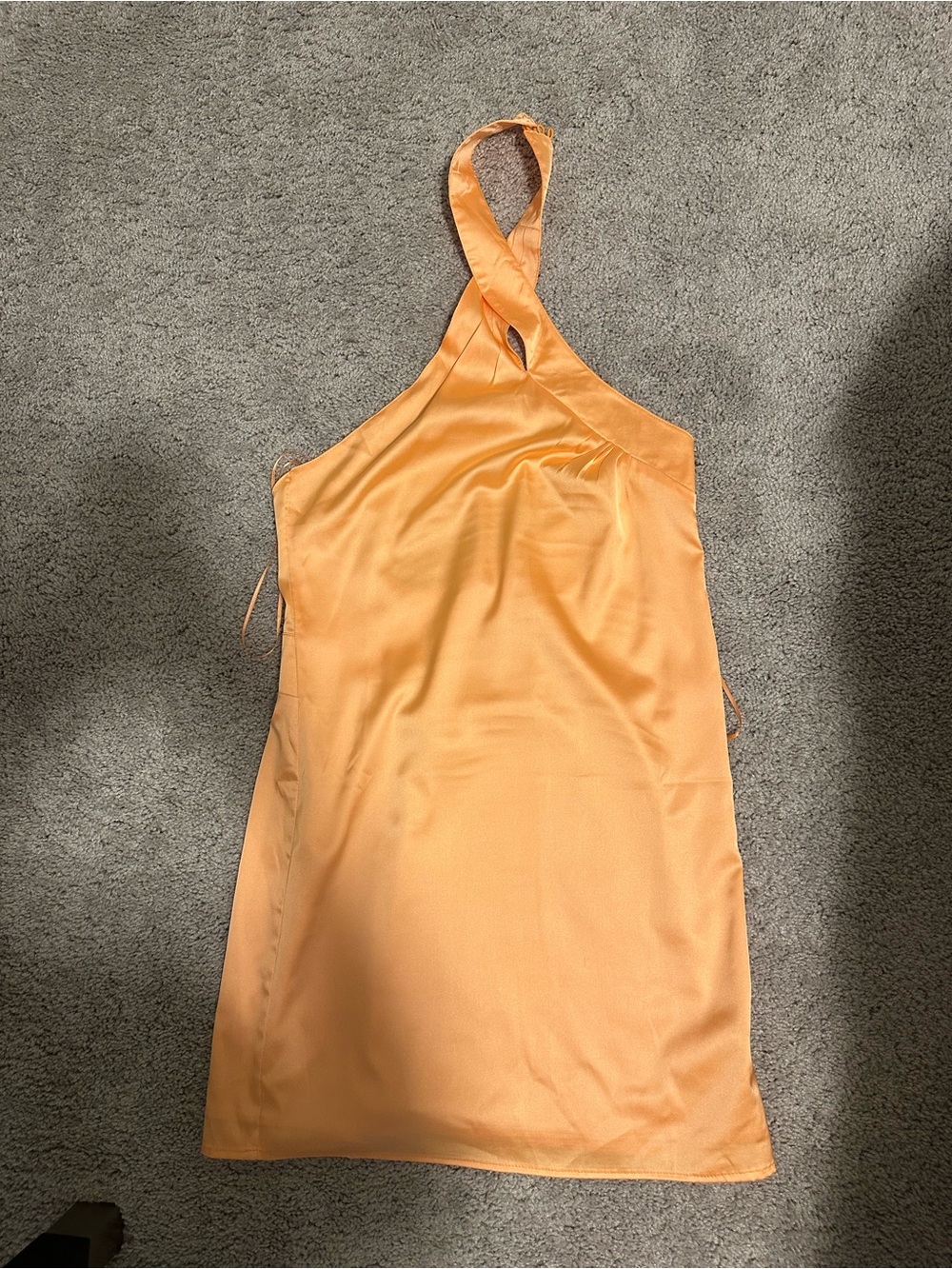 Sky to Moon Size M Satin Twisted Halter Mini Dress in Peach Orange